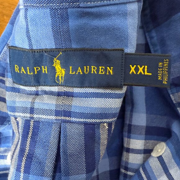 Ralph Lauren Blue Plaid Long Sleeve Button Down Flesh Colored Pony Size XXL - Picture 2 of 7